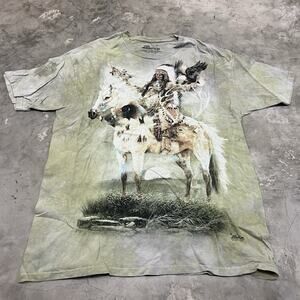 The Mountain Mens Green Tie Dye Horse Indian Graphic Tee Size XL